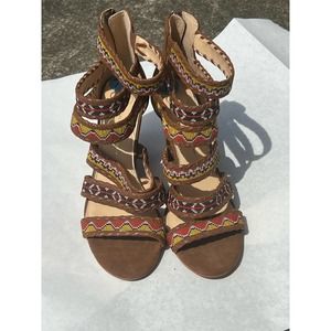 JESSICA SIMPSON JETSY TRIBAL Sandal Wedges Cage BROWN SZ 7